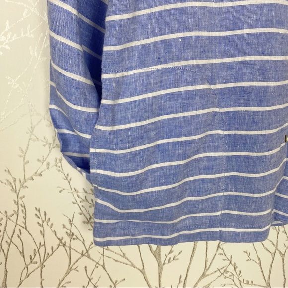 C&C CALIFORNIA 100% Linen Blue Stripe Button-Front Blouse Small Boxy Coastal - Picture 5 of 11